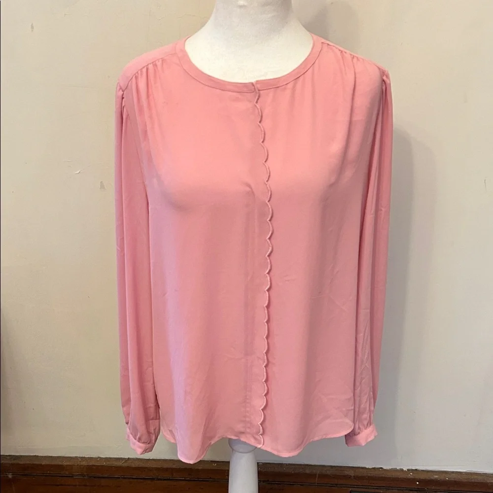 J. Crew Pink Scalloped Blouse Size L New